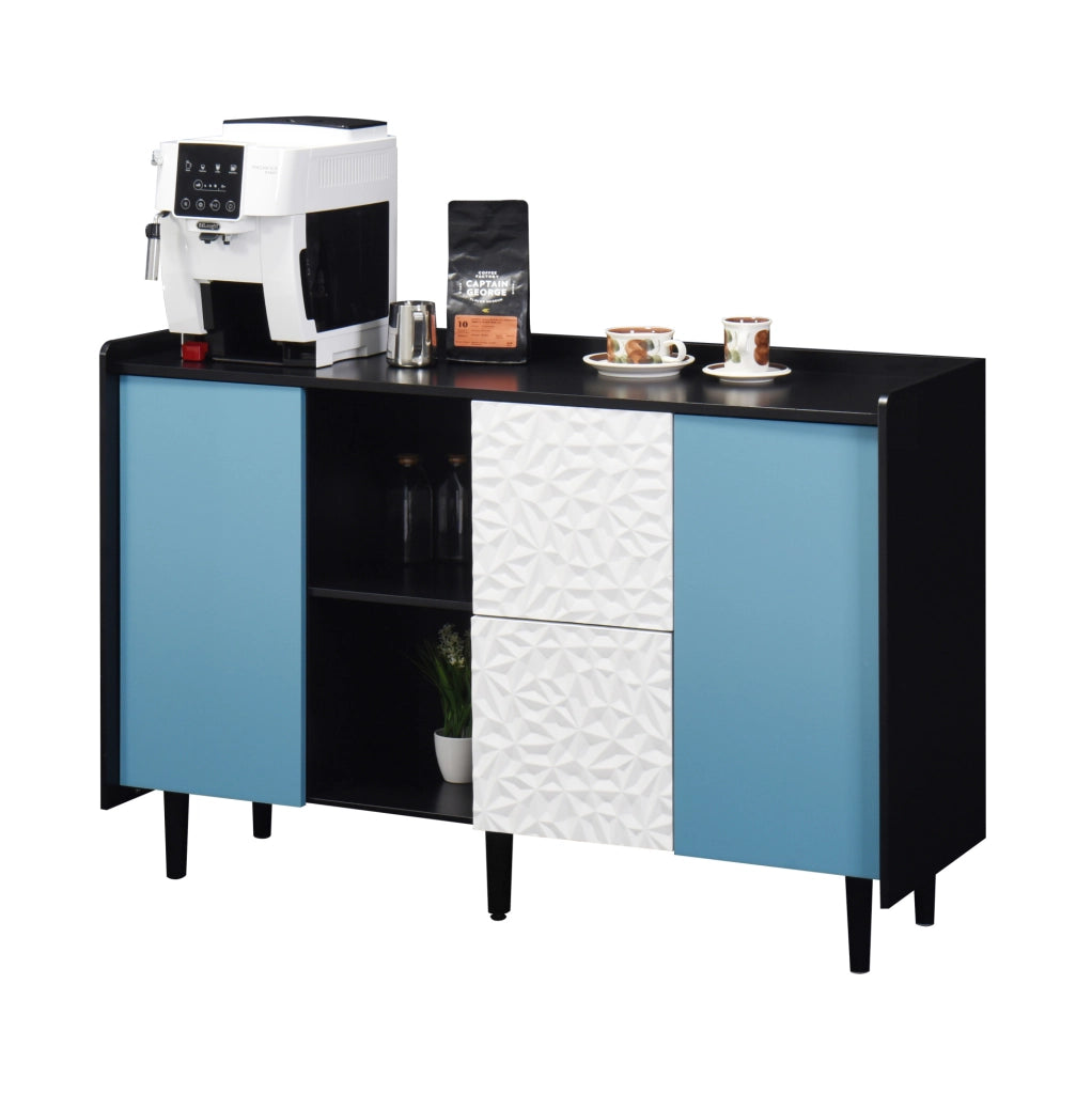 Credenza 120x40x80 cm con 2 cassetti e vano chiuso; MDF nero e blu