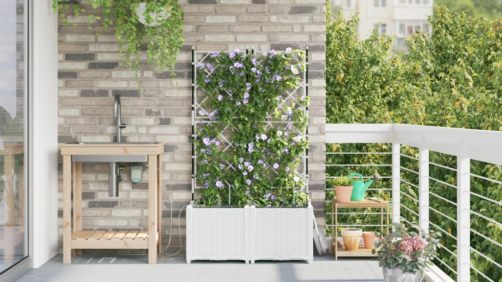 Vasi da Giardino con Sistema di Irrigazione 2 pz Bianco