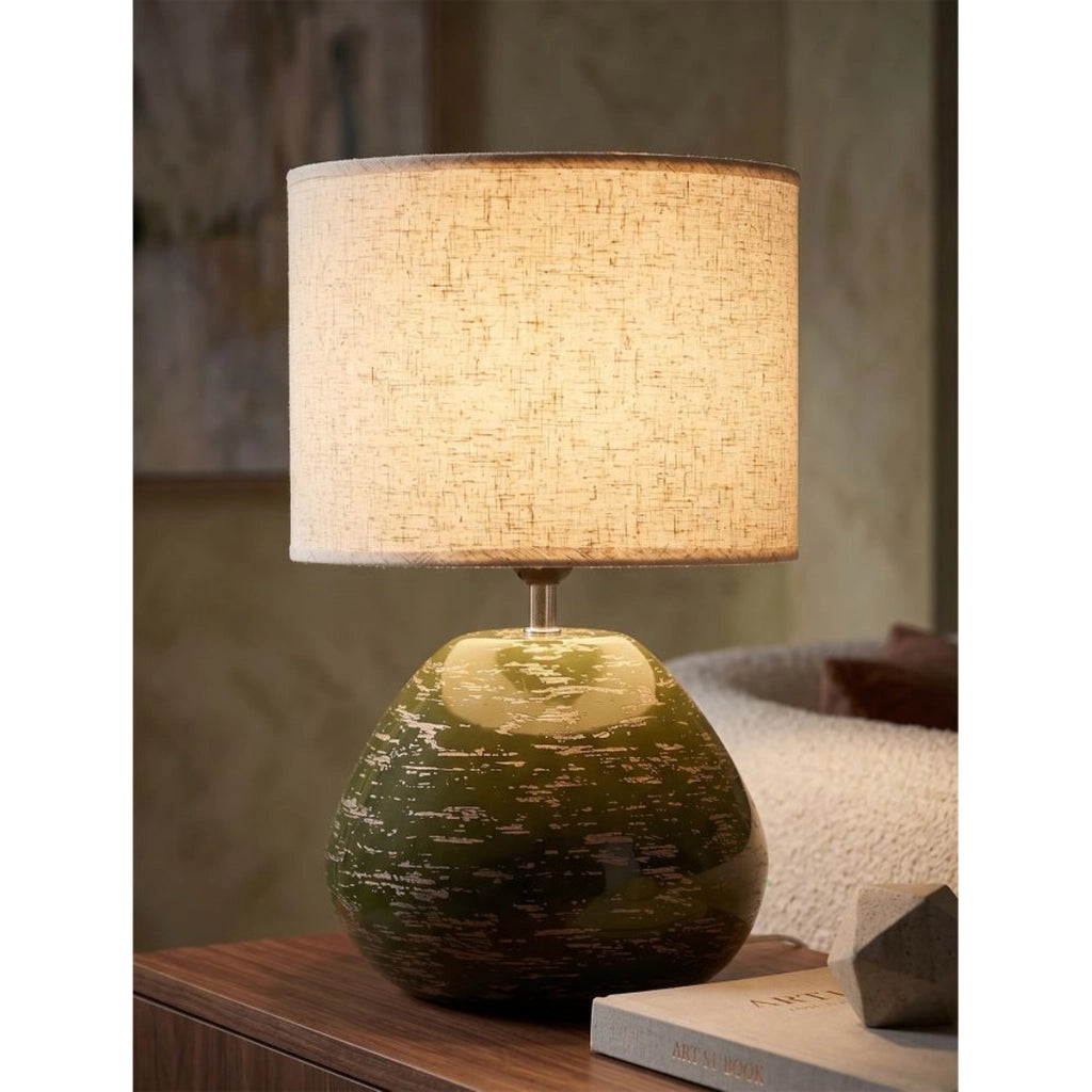 Lampada da tavolo in ceramica verde con paralume in poliestere