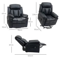 Poltrona Reclinabile Alzapersona Elettrica con Imbottitura Spessa e Telecomando, 96x93x105 cm, Nero