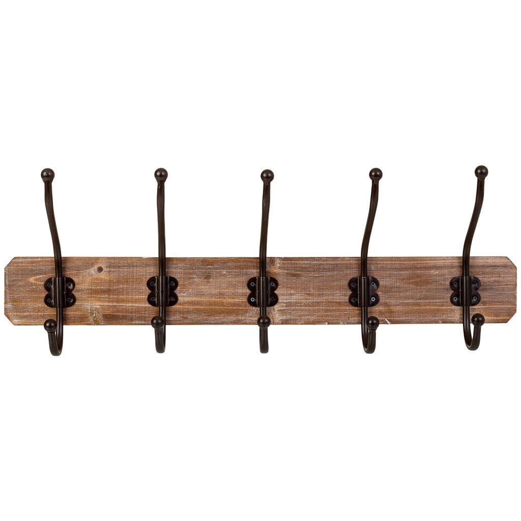 Appendiabiti da parete in legno con 5 ganci 60x1,3x8h cm