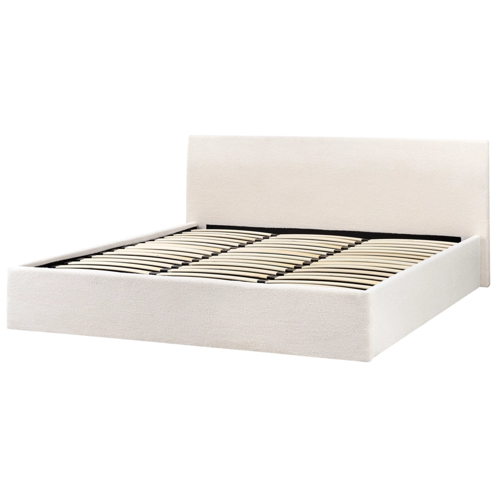 Letto matrimoniale boucle 180 x 200 cm con contenitore rialzato con testiera bianco sporco