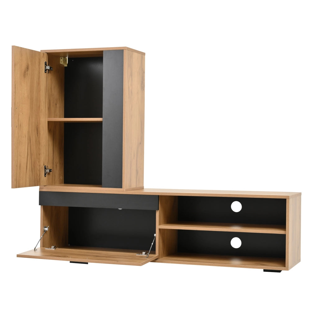 Mobile porta TV con 2 ante e 2 vani aperti, per soggiorno, in truciolare, rovere e nero, 140 × 35 × 39 cm