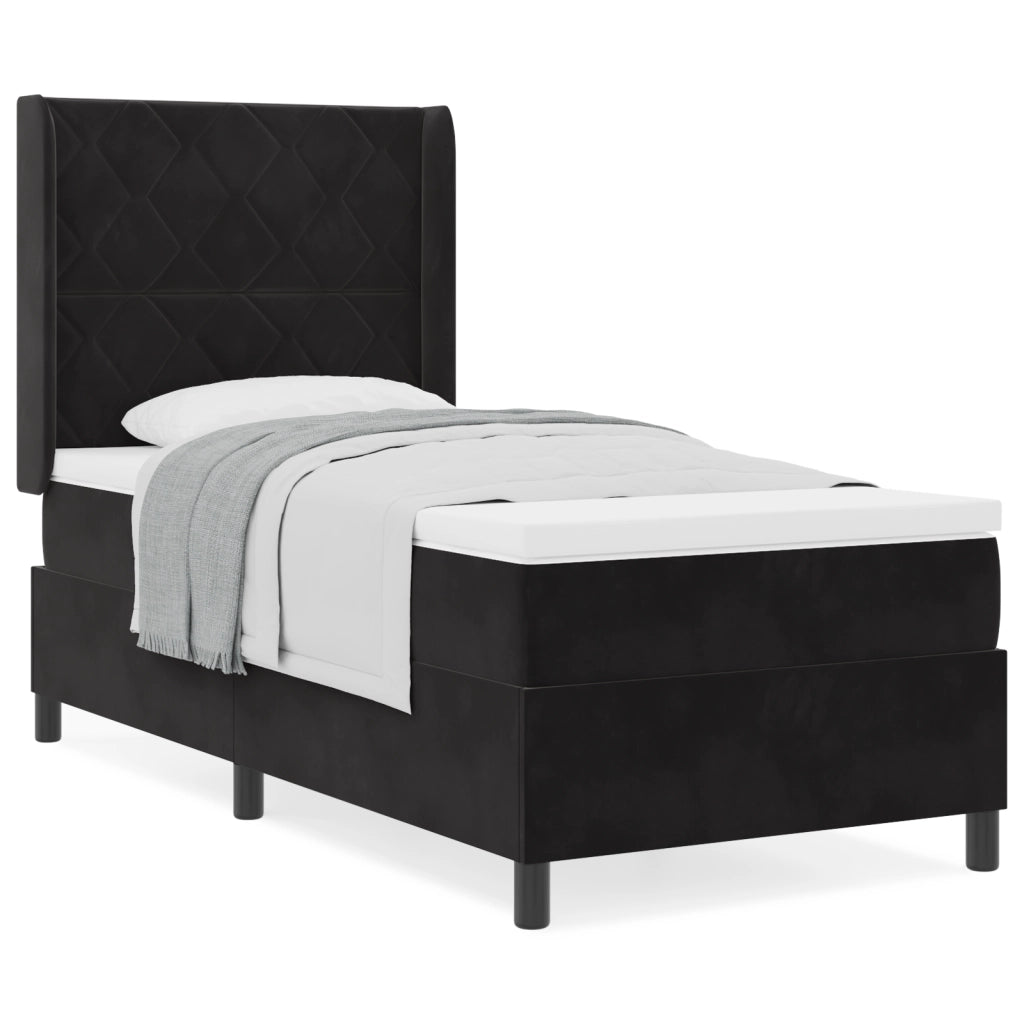 Letto Box Spring  con Materasso Nero 100x200 cm in Velluto