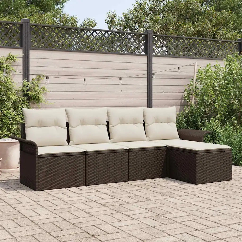 Divano da esterno con cuscino 5 pcs Marrone polyrattan