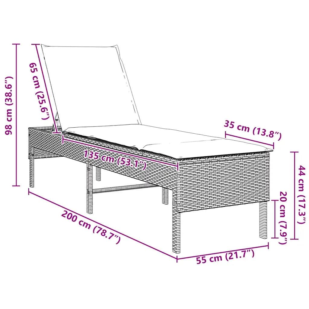 Lettino Prendisole con Cuscino Marrone 55x200x44 cm Polyrattan 4104101
