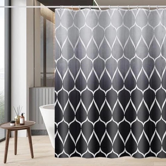 Douchegordijn pesato 180 x 200 cm - impermeabile anti-muffa poliestere - 130 g/m² - lavabile in lavatrice - 12 anelli - grigio nero a onde a fiori