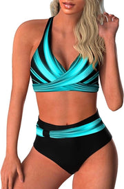 Set di Costumi da Bagno con Alta Cintura e Punte di Sostegno - Top da Bagno Nero con Stile Triangolare per il Mare - Abbigliamento da Nuoto per Donne - Look Sportivo di Tendenza - Nero