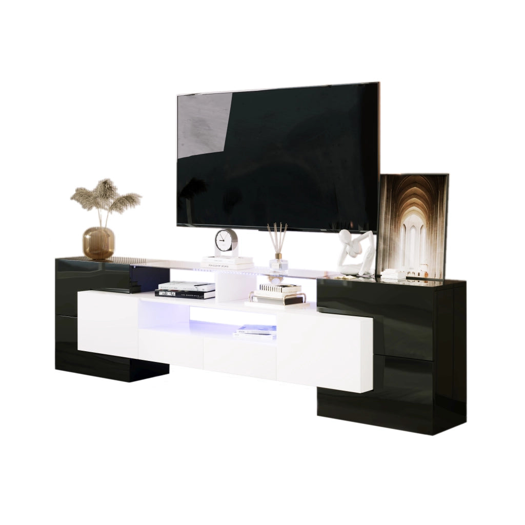 OKWISH Mobile TV con 4 Ante, 2 Cassetti e 3 Vani, LED, Finitura Lucida, per Soggiorno, MDF, 200 x 35 x 60 cm