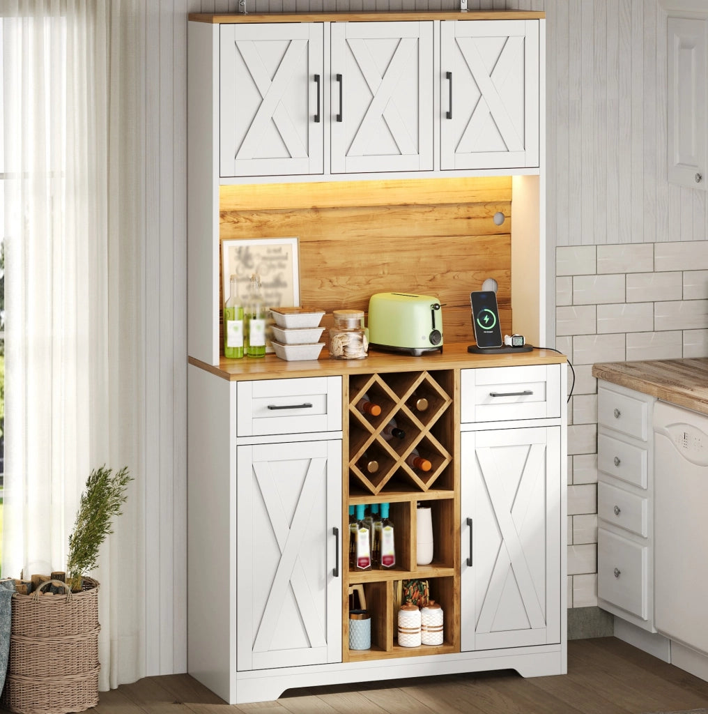 Mobile alto da cucina 105 x 40 x 180 cm in MDF bicolore con LED