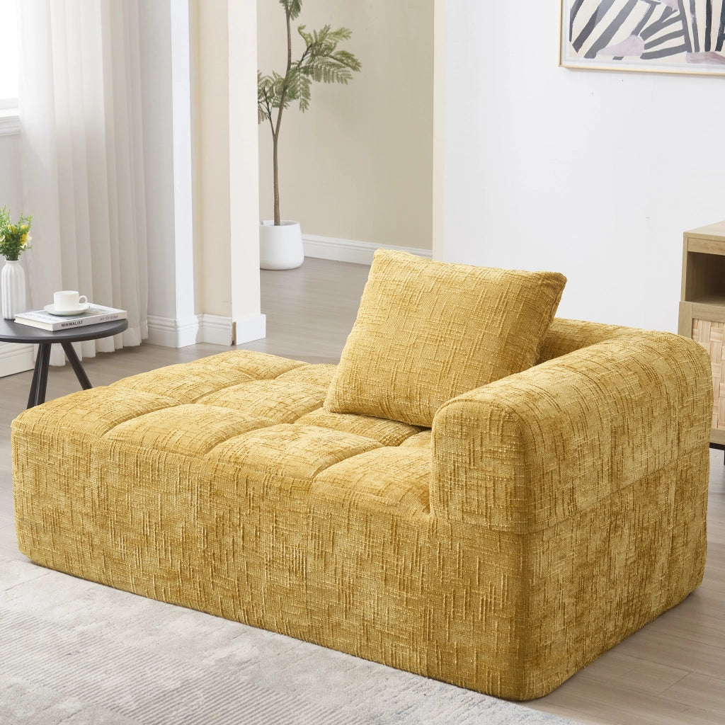 Méridienne Chaise Longue con Cuscino e Tasche Laterali, Design Ergonomico, in Ciniglia, Giallo 158 × 90 × 60 cm