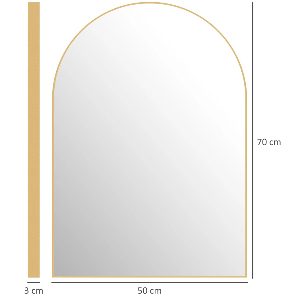Specchio da Parete Arcuato ¨C Xylo ¨C Cornice in Lega d'Alluminio Oro 50x70cm