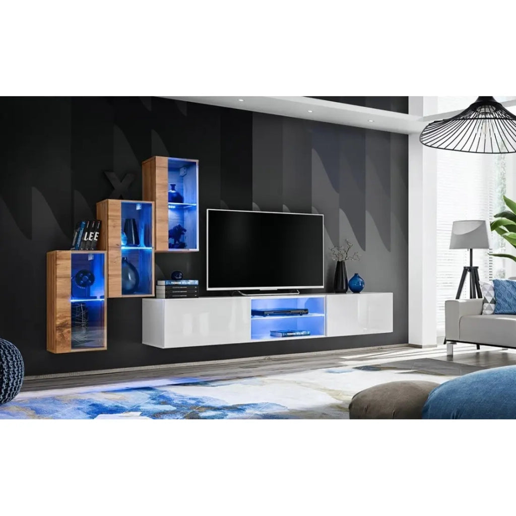 Set di mobili da soggiorno SWITCH XXII design, colore rovere e bianco.