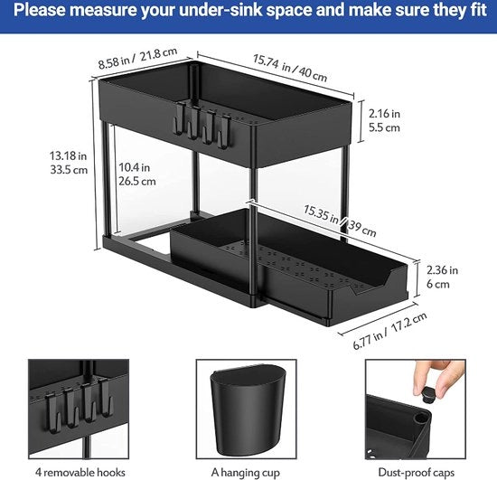Set di ripostigli sotto la doccia da 2 - Organizzatore multifunzionale per cucina - 2 Livelli ripostiglio scomponibile sotto la cassetta - Ripostigli per contenitori - Organizzatore cassetti cucina 40x22x31cm - Ripostiglio scomponibile