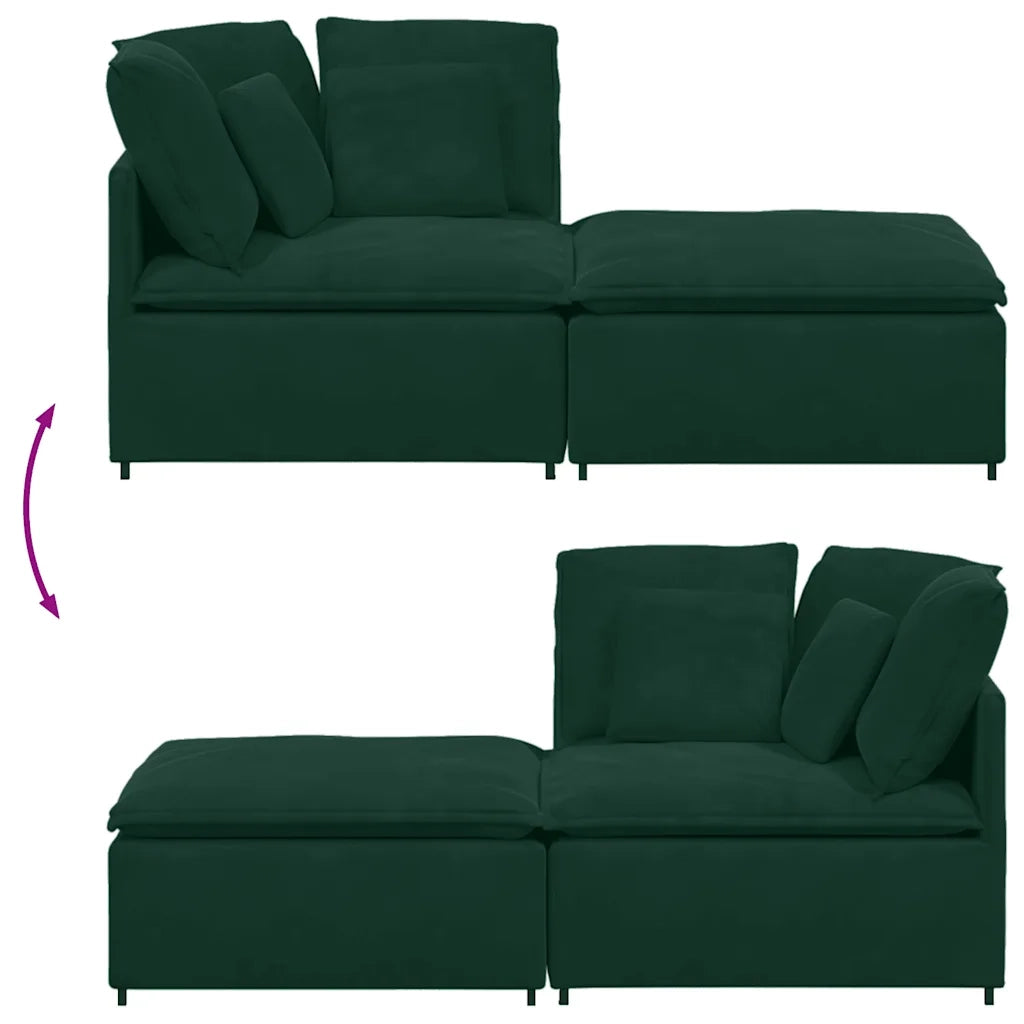 Divano Modulare con Poggiapiedi e Cuscini Velluto Verde Scuro 3321221