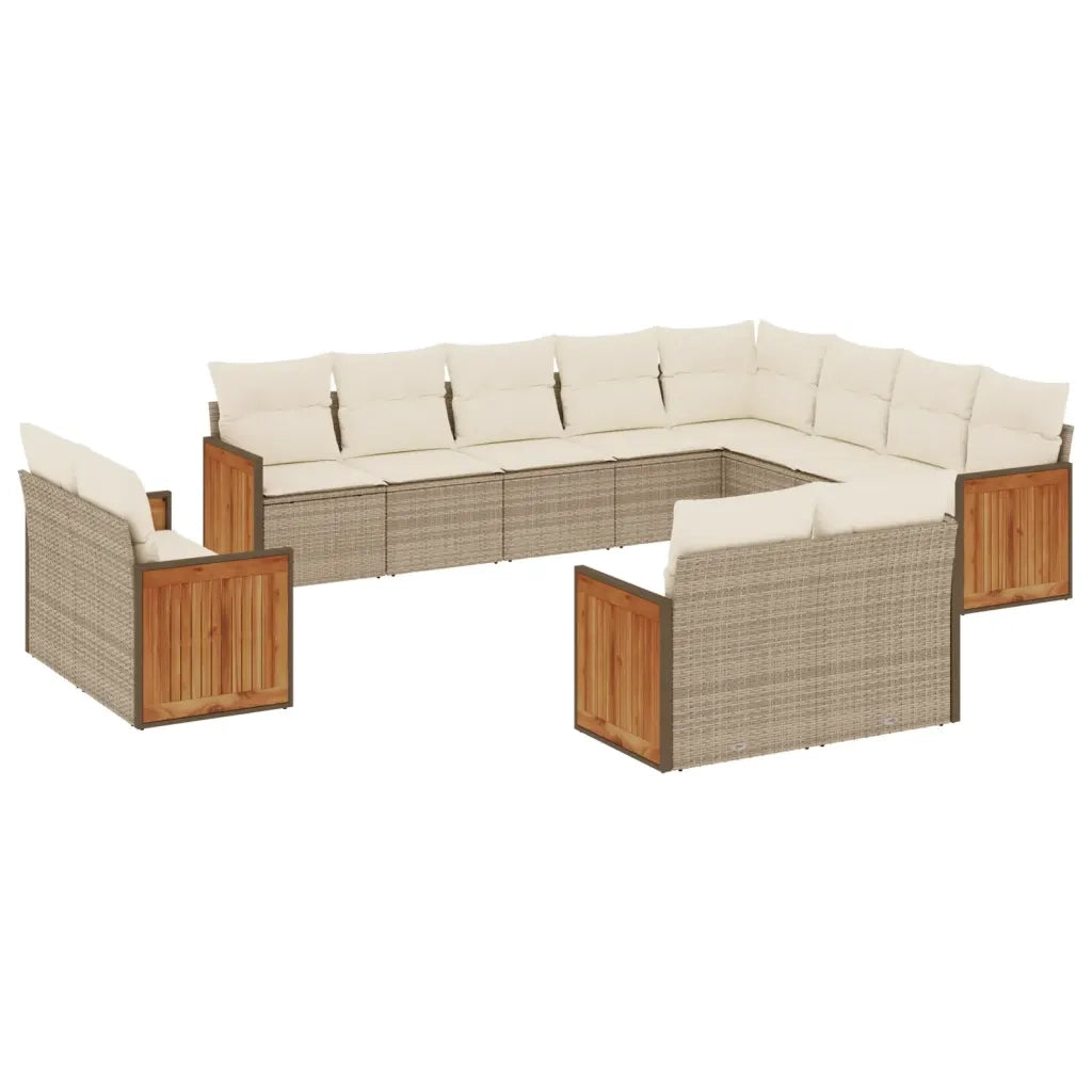 Set Divani da Giardino 12 pz con Cuscini Beige in Polyrattan