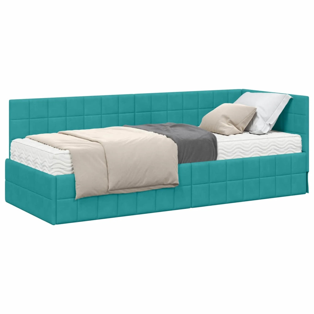 Letto singolo | Letto per adulti | Struttura Letto Angolare con Materasso 2 pcs Turchese Velluto