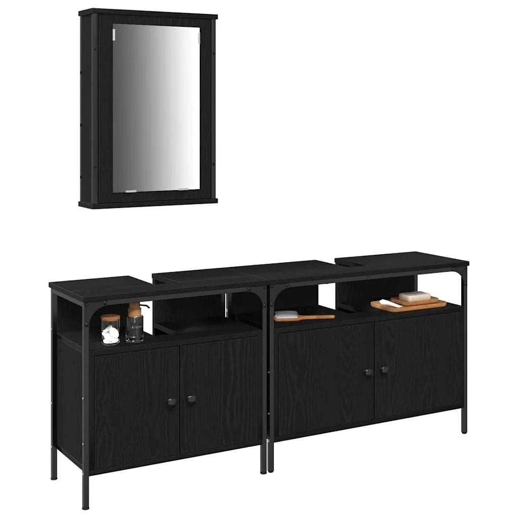 Unit¨¤ da Bagno | Armadio da bagno con lo scaffale 3 pz Nero Legno multistrato