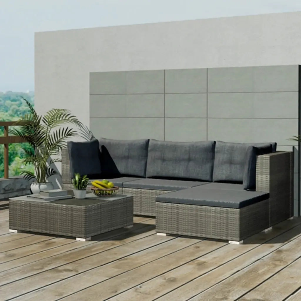 Set Divani da Giardino 5 pz | Set Salotto da Giardino con Cuscini in Polyrattan Grigio