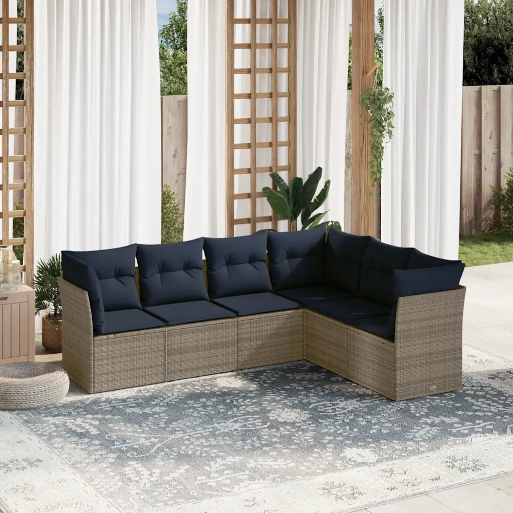 Set Divani da Giardino 6 pz con Cuscini Grigio in Polyrattan 3217681