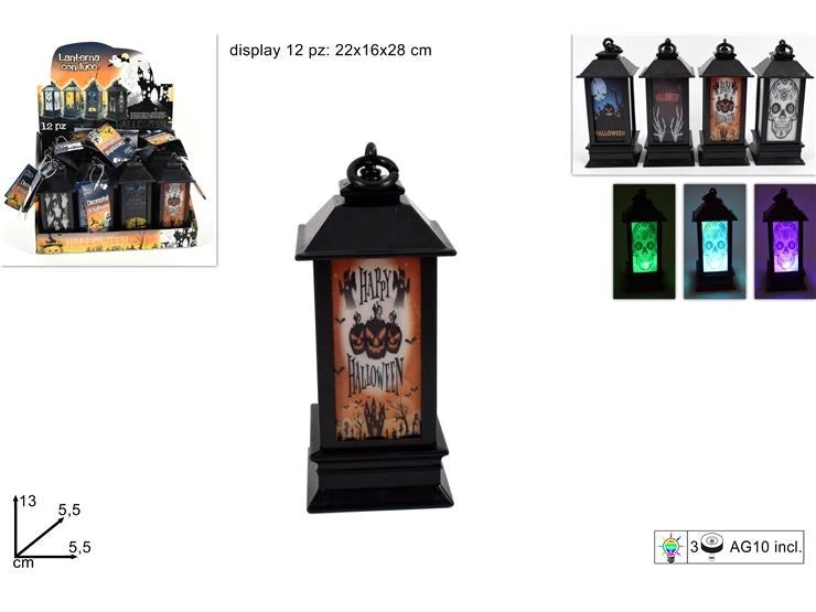 1 Pezzo Lanterna Decorativa Halloween Luminosa a Batteria 5,5 x 5,5 x 16 cm