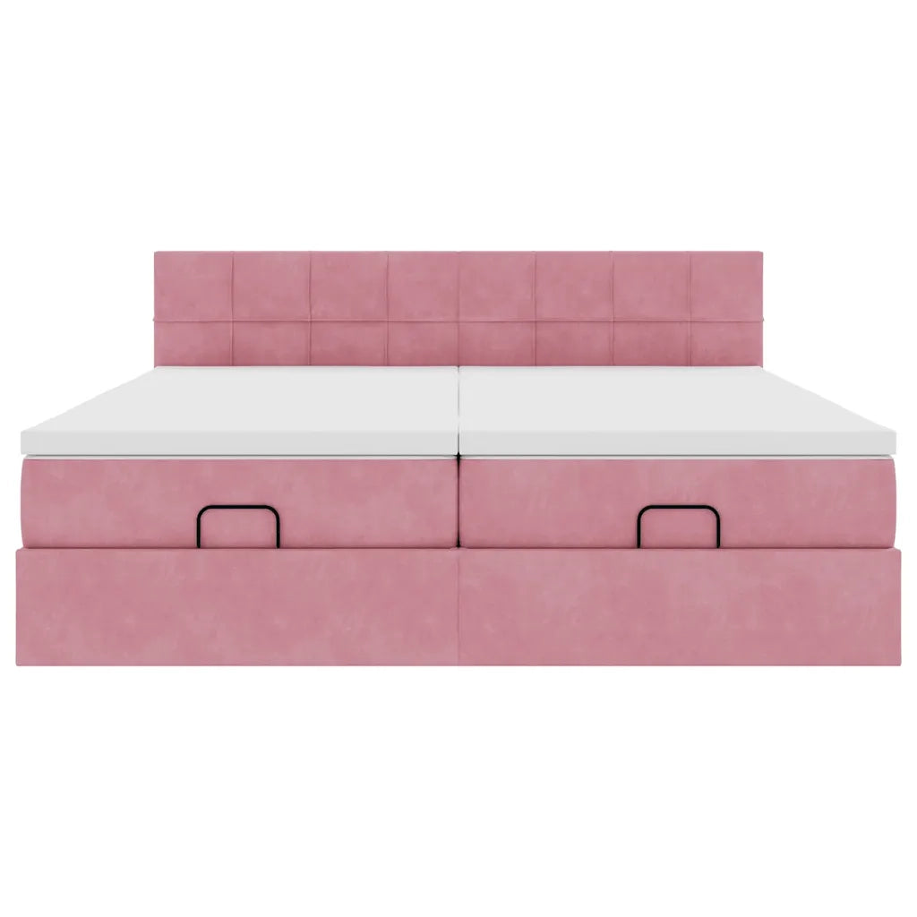 Struttura Letto Pouf con Materassi Rosa 180x200 cm Velluto 3312079
