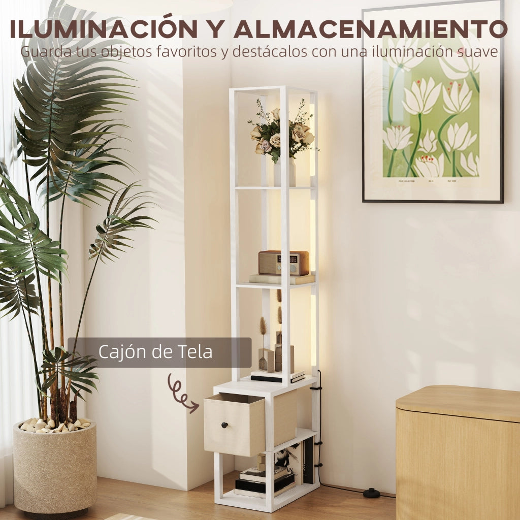 Lampada da terra con scaffali aperti e cassetto in tessuto ¨C Zephmum ¨C Bianco