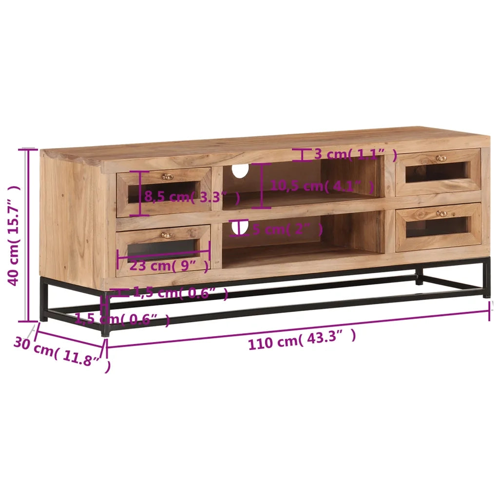 Mobile Porta TV 110x30x40 cm in Legno Massello di Acacia 323503