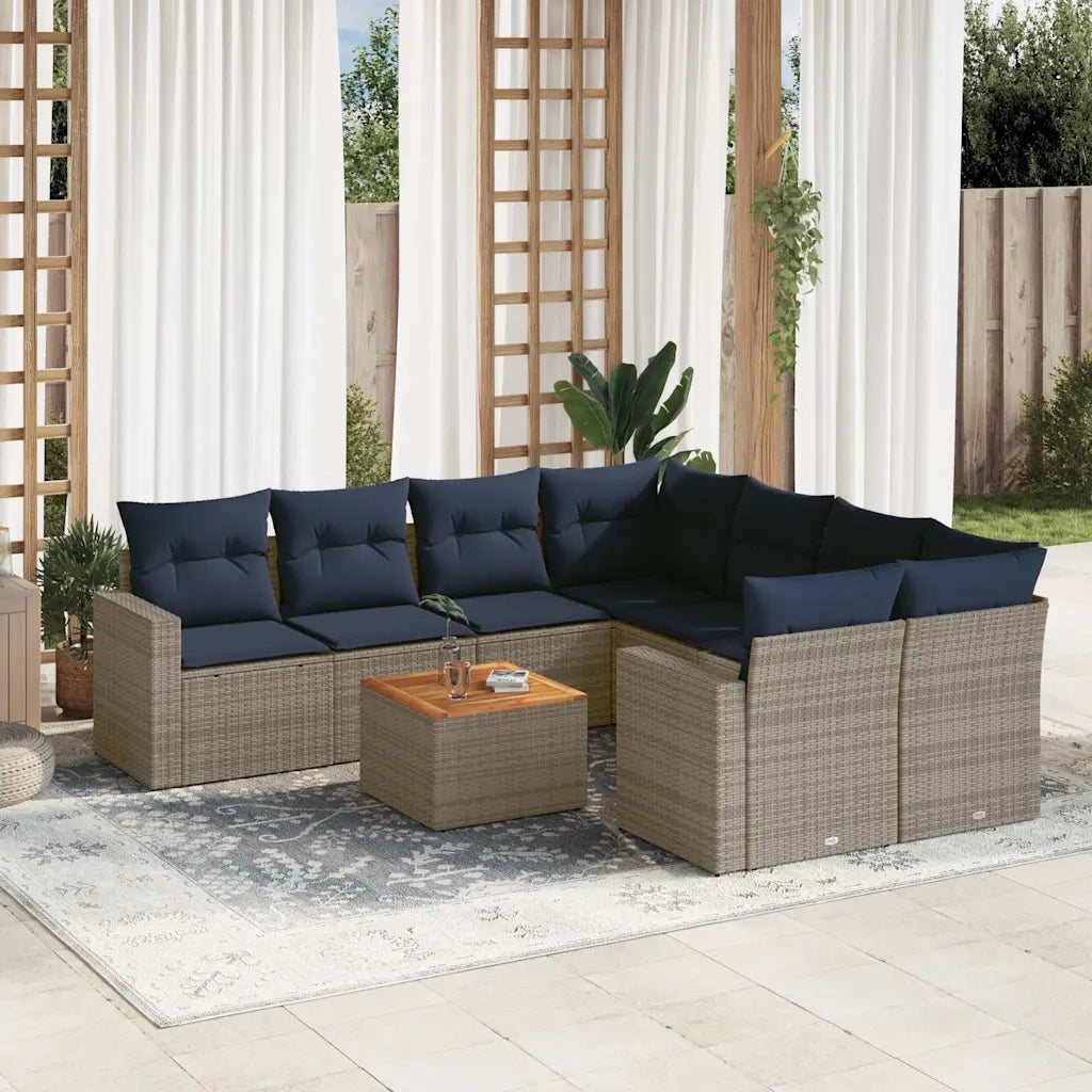 Set Divani da Giardino 9 pz con Cuscini Grigio in Polyrattan 3256383