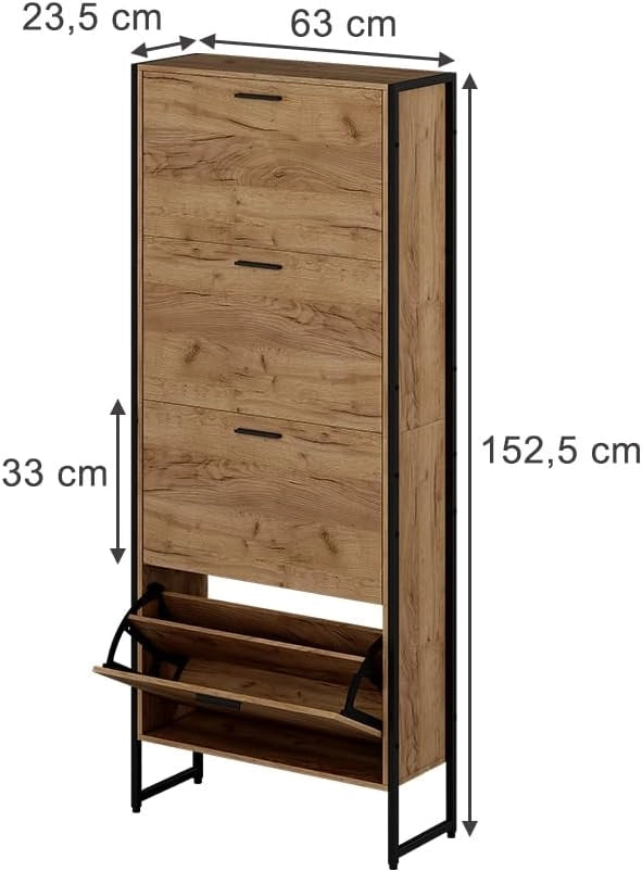 Scarpiera da ingresso Folda, Rovere Goldkraft/nero, 63 x 152.5 cm con 4 scomparti chiusi