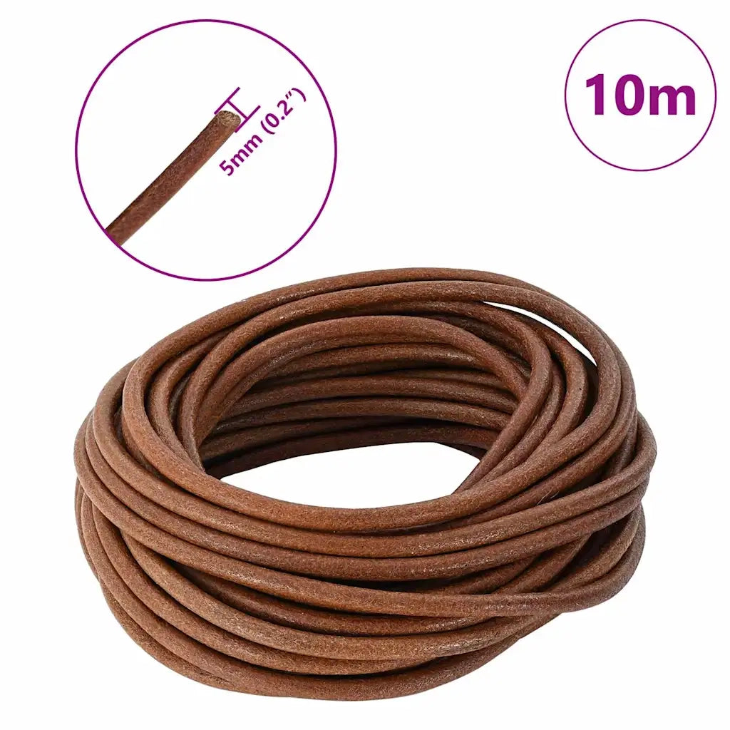Cordino in Pelle Marrone Chiaro Ø5 mm x 10 m Pelle