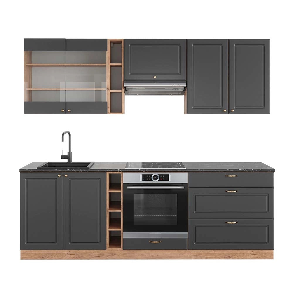 Cucina componibile Fame-Line Antracite rustico/Rovere dorato 235 cm, PL Antracite Vicco