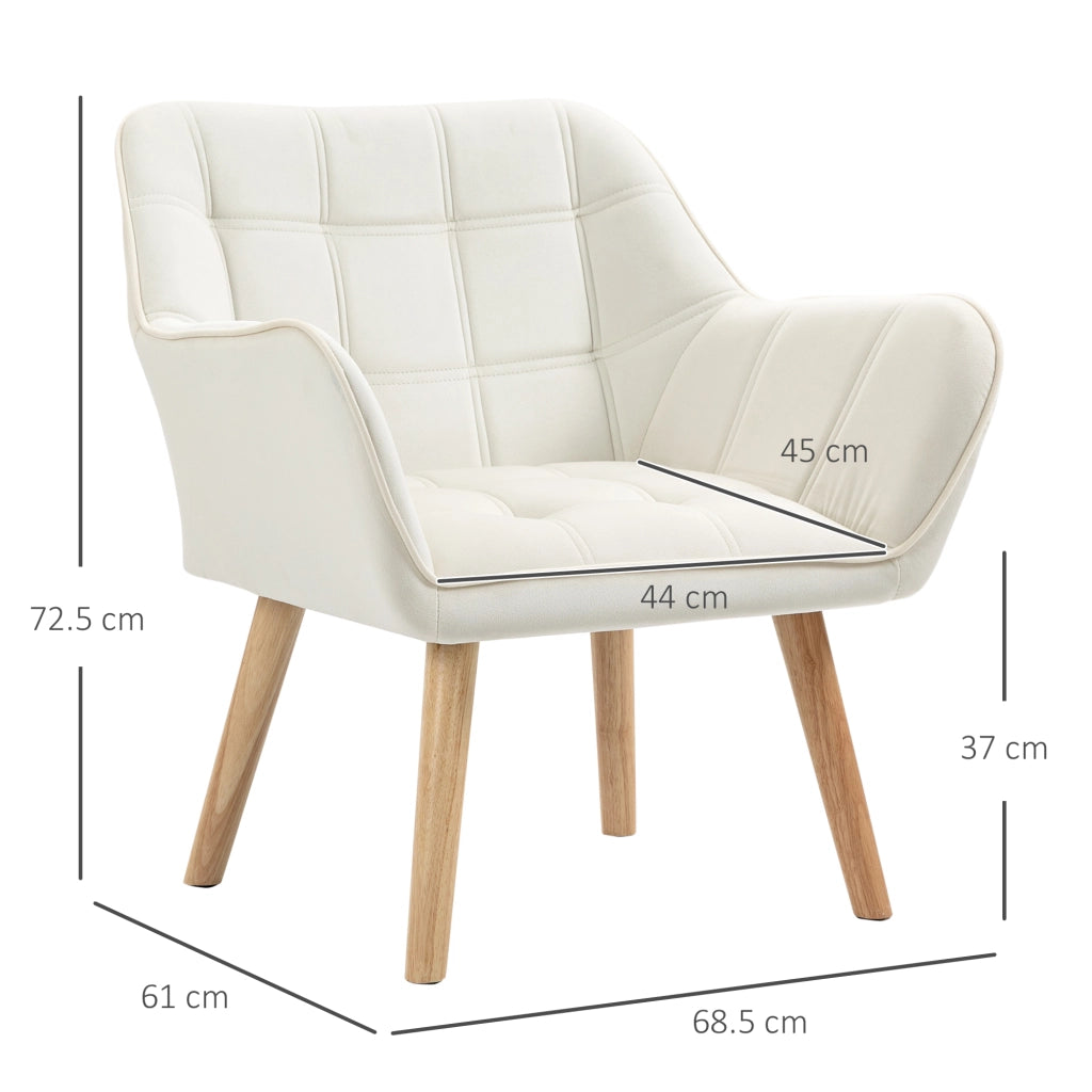 EasyComfort Poltrona Design Scandinava in Legno ed Effetto Velluto Crema, per Soggiorno o Ufficio, 67x61.5x71cm