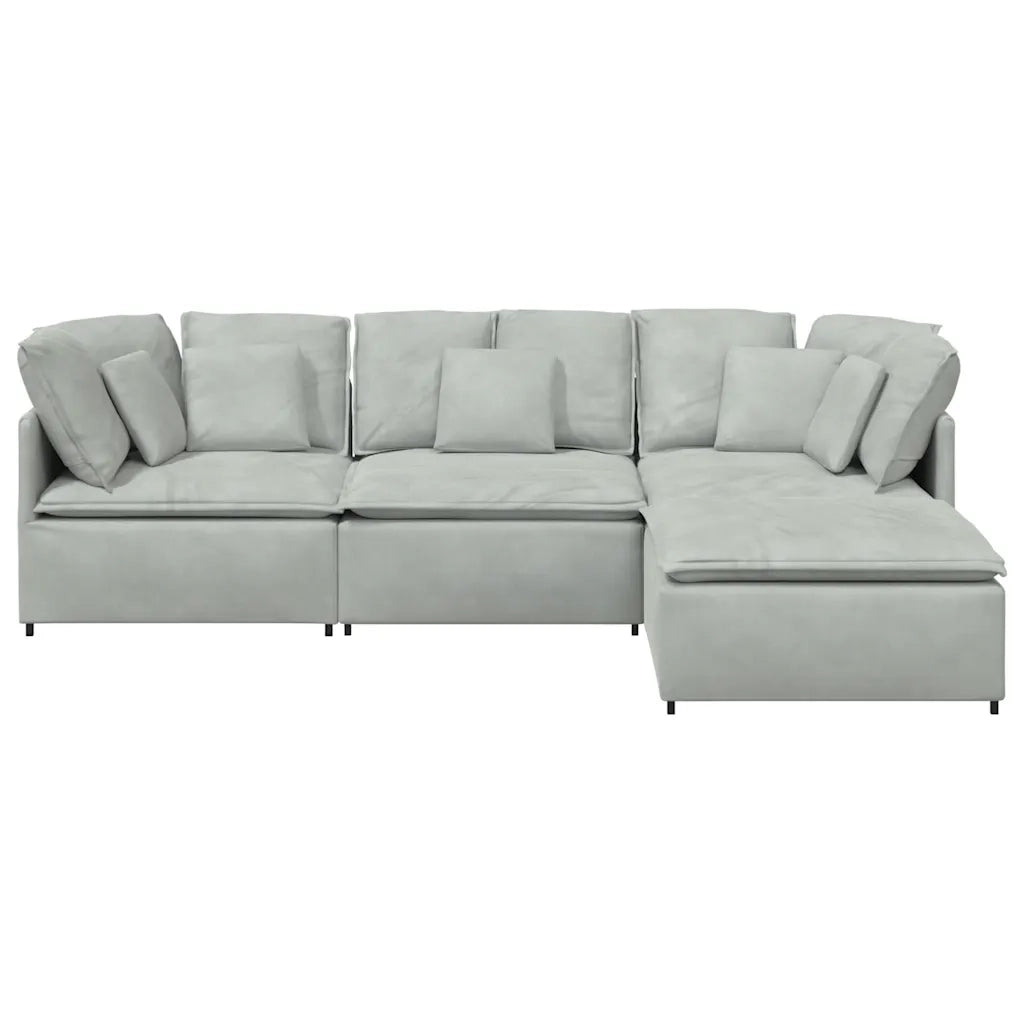 Divano Modulare con Poggiapiedi e Cuscini Velluto Grigio Chiaro 3321309