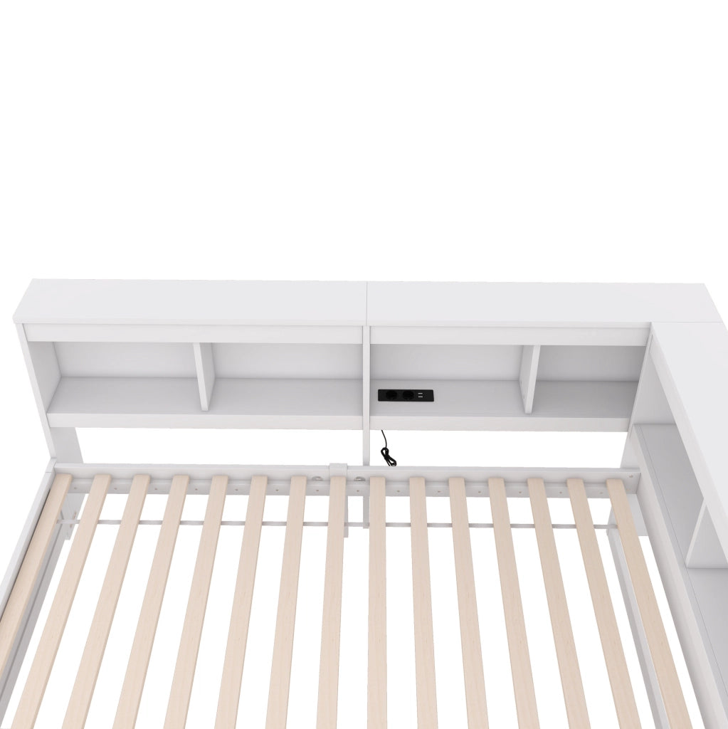 Letto a divano 90x200 cm con 2 cassetti, prese USB e ripiani laterali