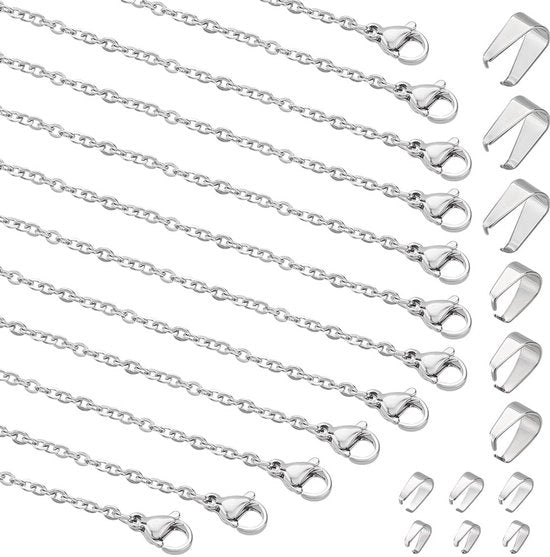 Catenelle in acciaio inossidabile 45 cm - 30 pezzi - chiusure a forma di granchio - anelli di chiusura a pressione - gioielleria fai da te - diametro 2 mm