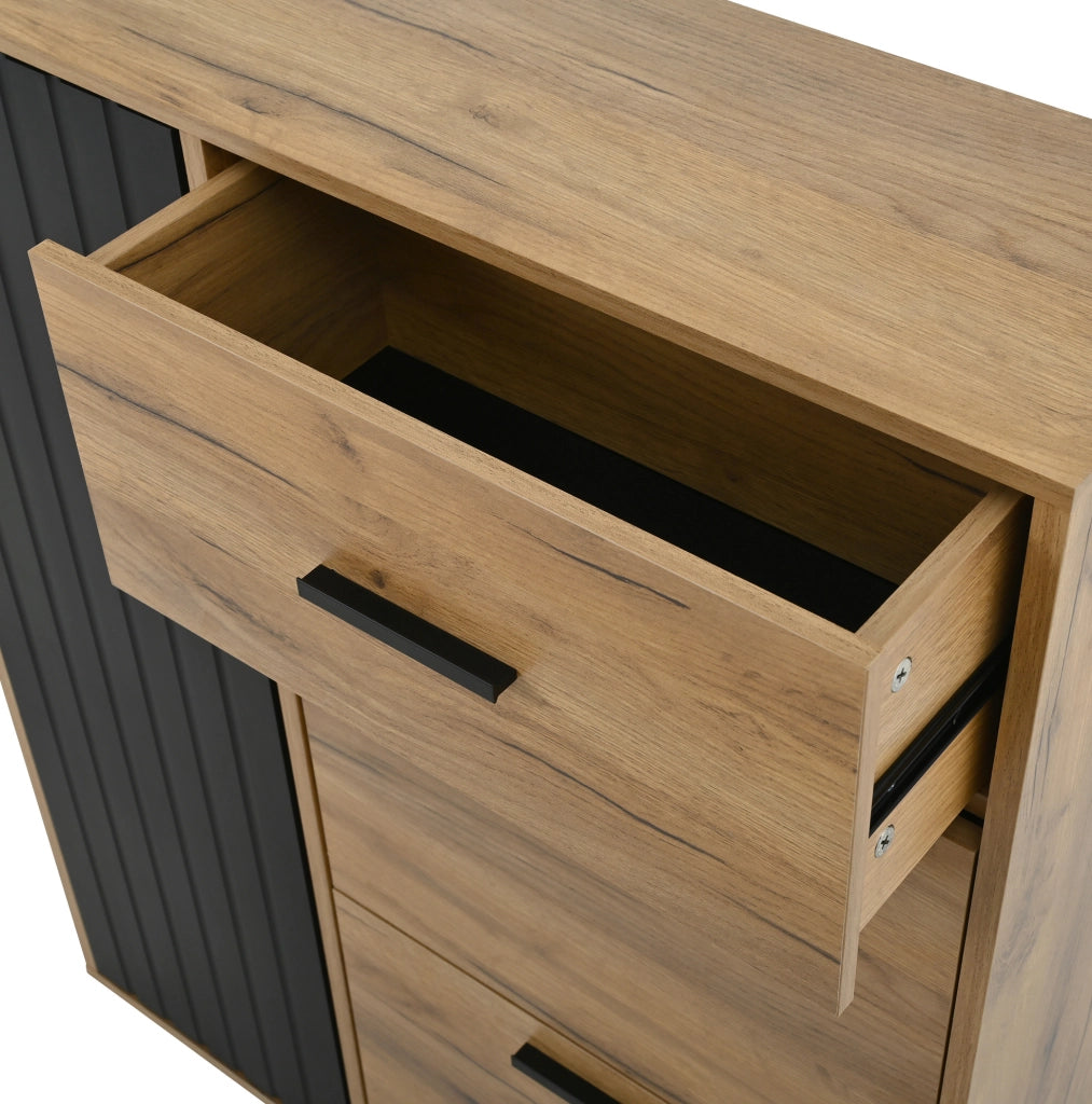 Mobile portascarpe con cassetto e 3 ante; ripiani regolabili; 80x24x95;5 cm; nero e naturale