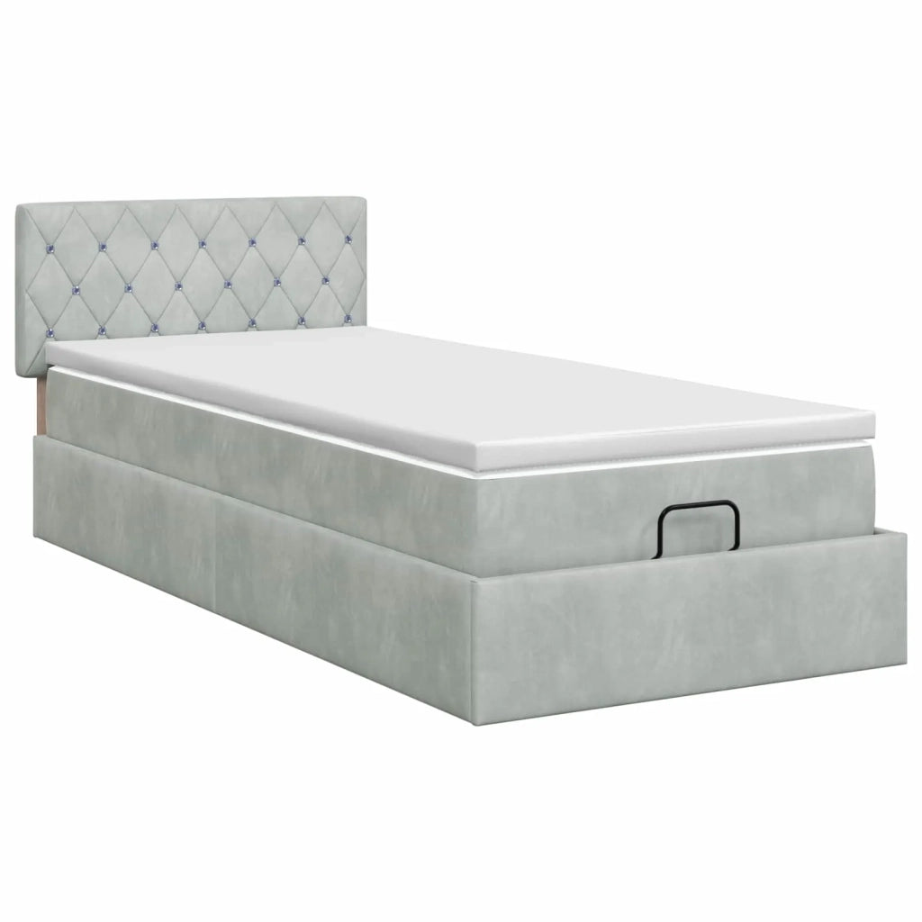 Letto ottomano con materasso Grigio Chiaro 100 x 200 cm Velluto 3457629