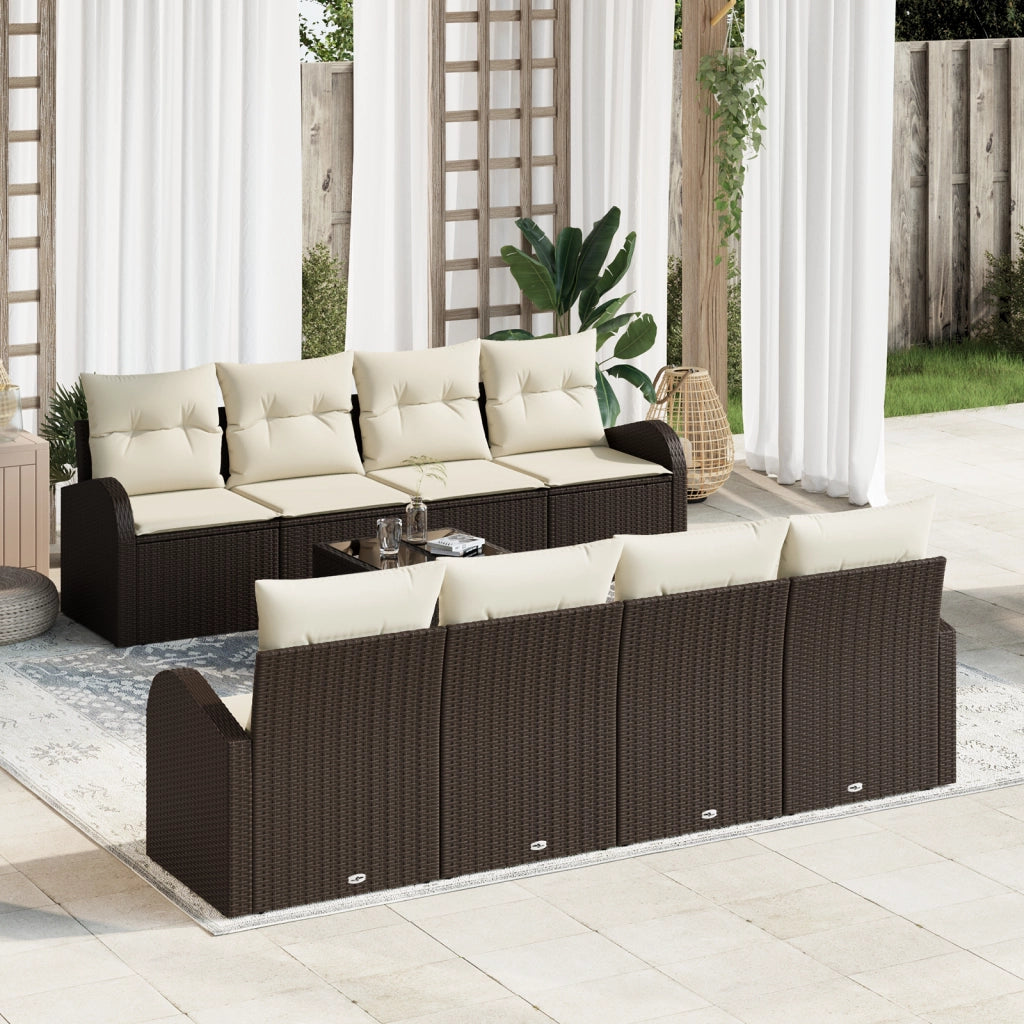 Set divani da giardino  9 Pezzi con cuscini Marrone Polyrattan