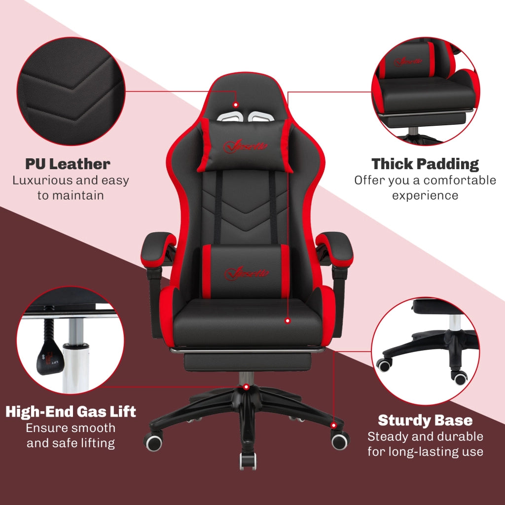 Sedia da Gaming Altezza Regolabile e Schienale Reclinabile 65x65x121-129 cm Nero e Rosso