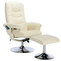 Poltrona girevole massaggiante a 5 punti con funzione riscaldante, in pelle PU, per soggiorno e camera da letto, 79x79x106 cm, Beige