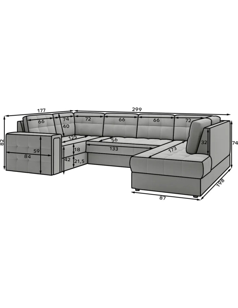 Divano angolare convertibile MONTEZA grigio 299 cm con contenitore e letto