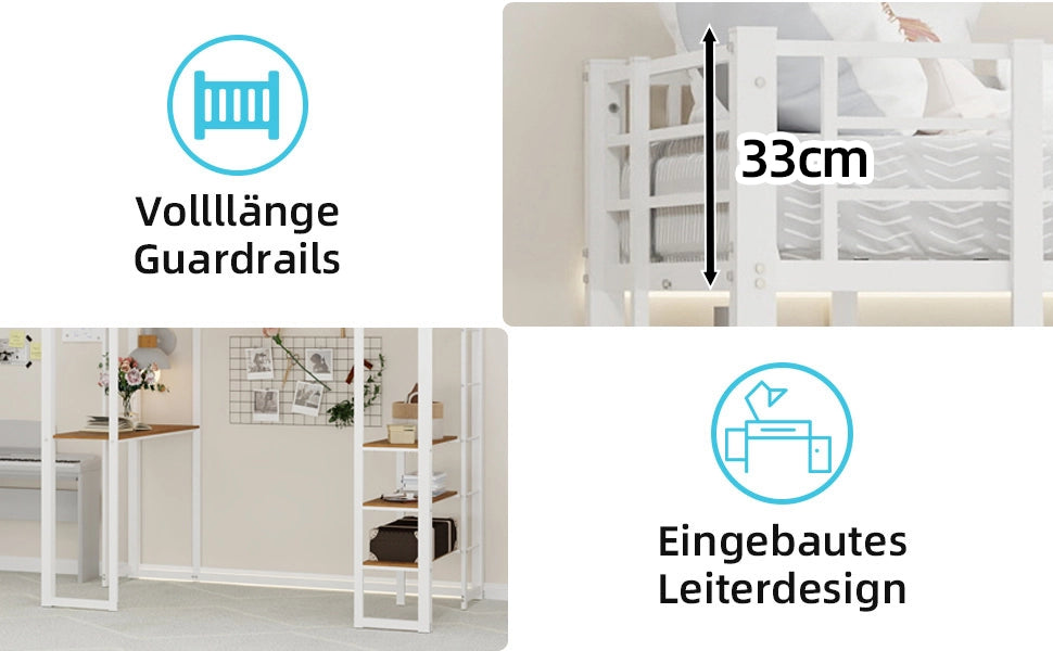 LETTO a soppalco in ferro 90x190 cm Bianco con scala laterale