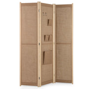Paravento pieghevole a 4 ante 170 x 121 x 2 cm con contenitore e cerniere girevoli stile moderno lino sintetico beige 20_0017004