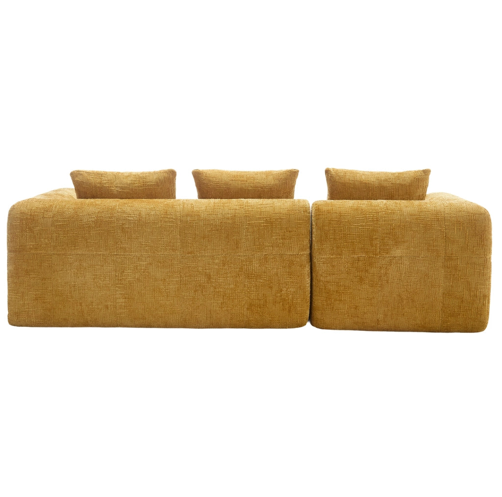 Sofà modulare a L con chaise longue 250x158x60 cm in chenille gialla; senza montaggio