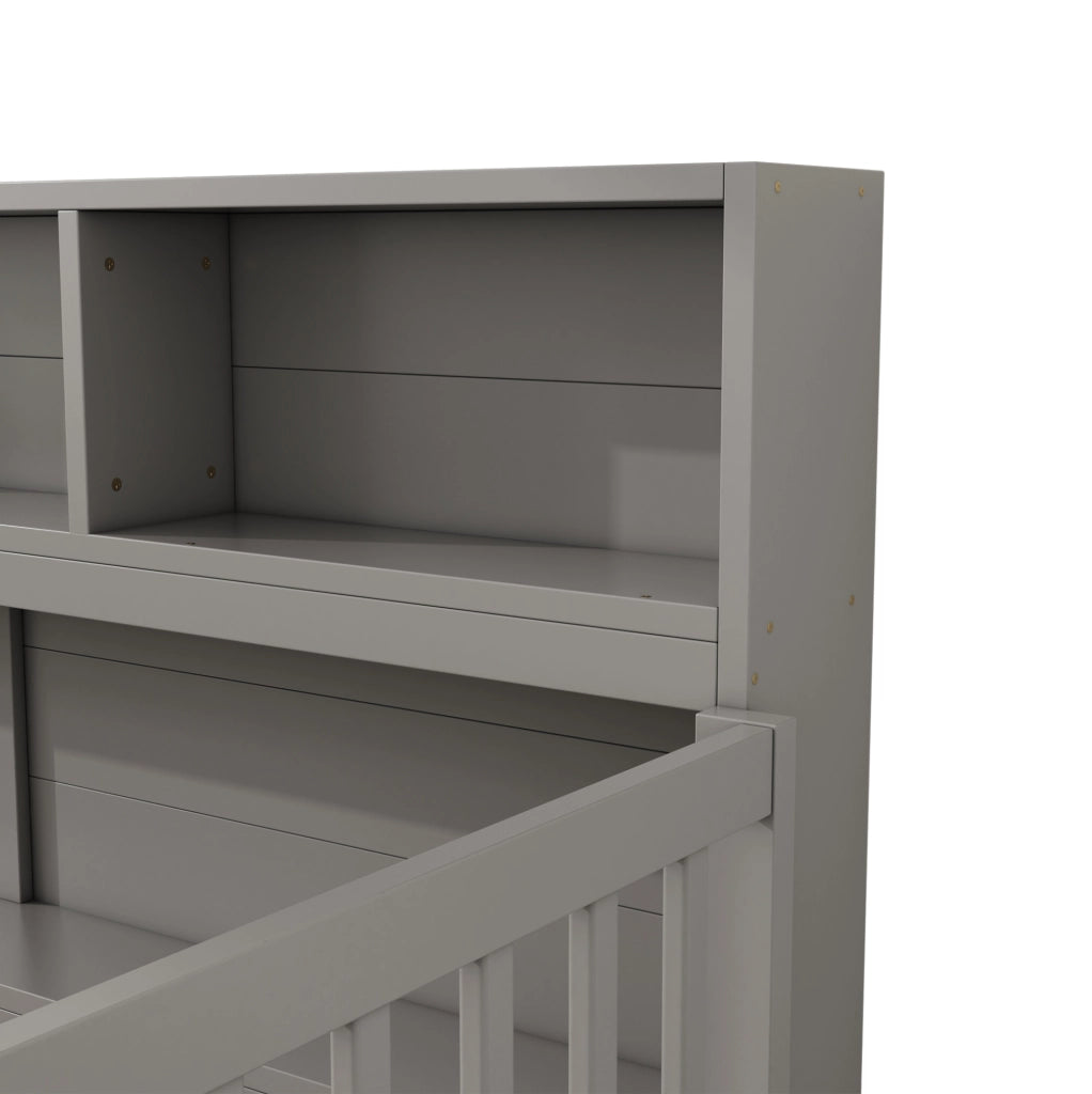 Daybed 140x200 cm con sponde di sicurezza e vani laterali; in pino e MDF; grigio