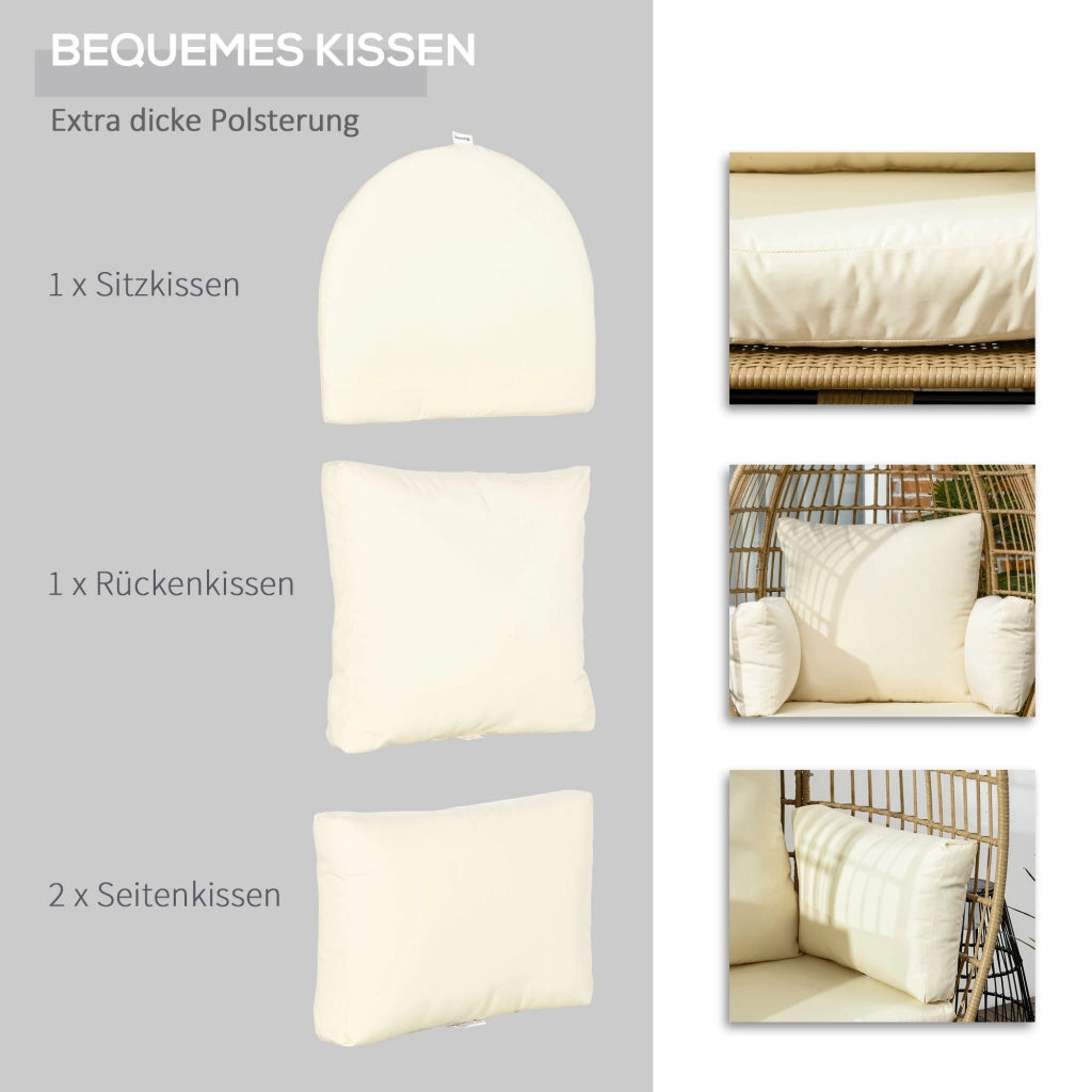 POLTRONA Cesto Ovale 105x90x148 cm Khaki in Acciaio e Rattan Sintetico