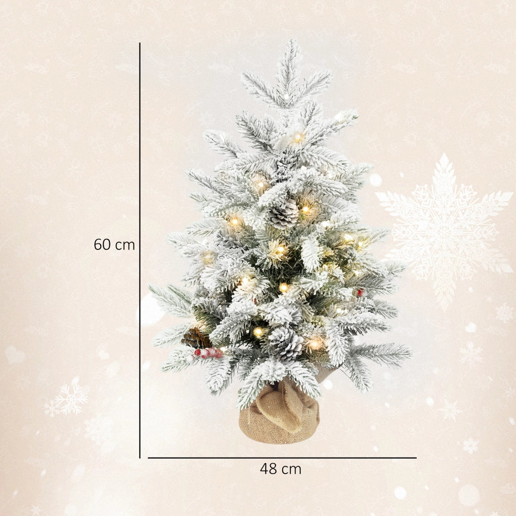 Albero di Natale Artificiale 60 cm con Luci LED e Neve ¨C zephmum ¨C Verde