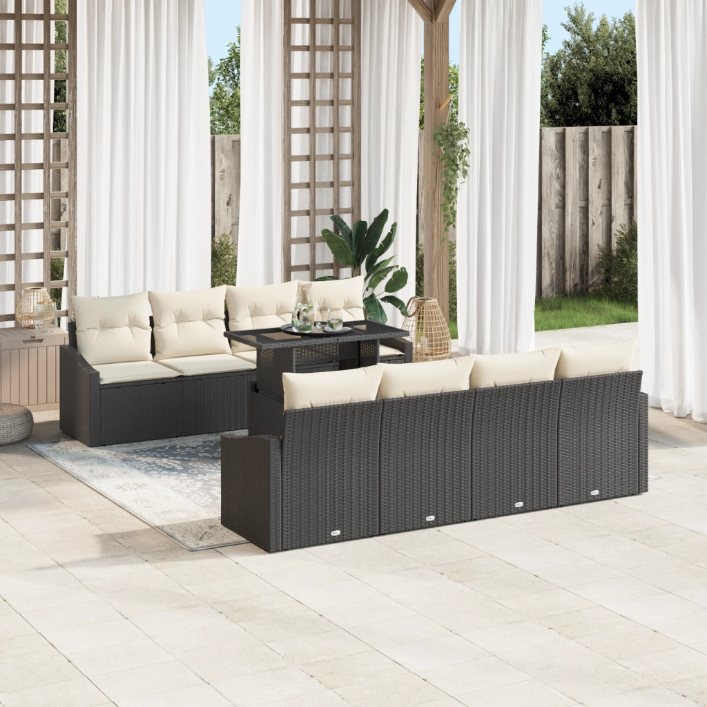 Set di Divani da Giardino a 9 Pezzi con Cuscini Nero Polyrattan