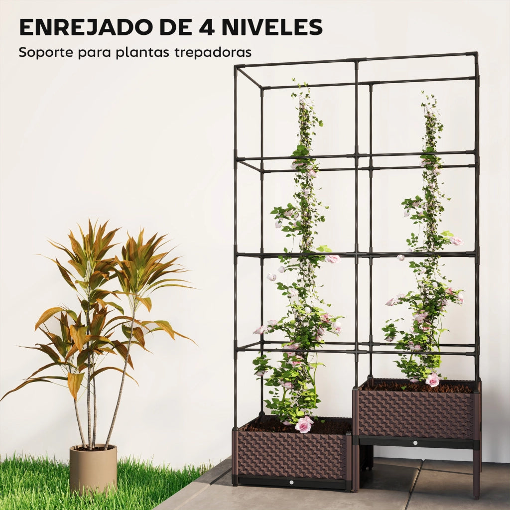 Jardinera con Reticolo Metallico per Piante Rampicanti 2 Vasi ¨C zephmum ¨C Nero 100x50x174 cm